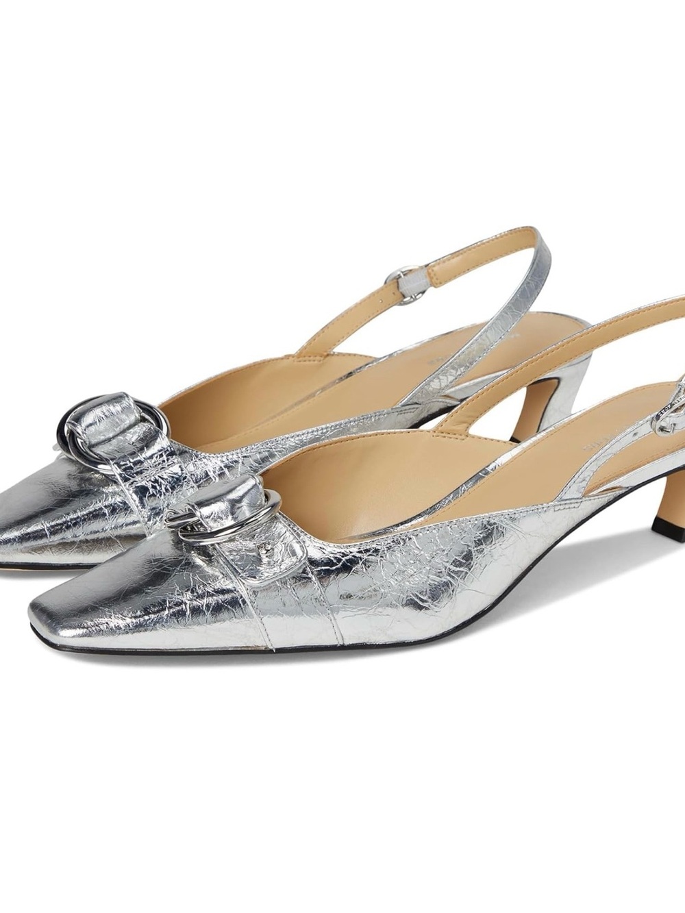 Michael Kors Metallic Silver Slingback Kitten Heels with Buckle